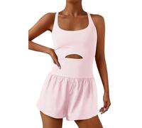 ReachMe Womens Running Onesie Workout Rompers Athletic Romper One Piece Outfits Exercise Jumpsuits Gym Yoga Clothes, 0 Light Rose Pink, L