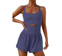 ReachMe Womens Running Onesie Workout Rompers Athletic Romper One Piece Outfits Exercise Jumpsuits Gym Yoga Clothes, Navy Blue, M