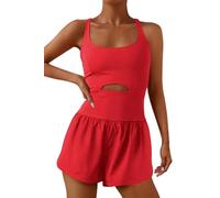 ReachMe Womens Running Onesie Workout Rompers Athletic Romper One Piece Outfits Exercise Jumpsuits Gym Yoga Clothes, Red, M