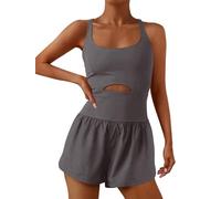 ReachMe Womens Running Onesie Workout Rompers Athletic Romper One Piece Outfits Exercise Jumpsuits Gym Yoga Clothes, Charcoal Grey, S