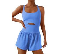 ReachMe Womens Running Onesie Workout Rompers Athletic Romper One Piece Outfits Exercise Jumpsuits Gym Yoga Clothes, Blue, S
