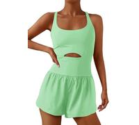 ReachMe Womens Running Onesie Workout Rompers Athletic Romper One Piece Outfits Exercise Jumpsuits Gym Yoga Clothes, Neon Lime, Medium