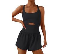 ReachMe Womens Running Onesie Workout Rompers Athletic Romper One Piece Outfits Exercise Jumpsuits Gym Yoga Clothes, Black, S