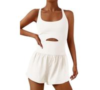 ReachMe Womens Running Onesie Workout Rompers Athletic Romper One Piece Outfits Exercise Jumpsuits Gym Yoga Clothes, 00 Cream, Large