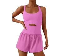 ReachMe Womens Running Onesie Workout Rompers Athletic Romper One Piece Outfits Exercise Jumpsuits Gym Yoga Clothes, Rose, X-Small