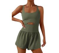 ReachMe Womens Running Onesie Workout Rompers Athletic Romper One Piece Outfits Exercise Jumpsuits Gym Yoga Clothes, 0 Army Green, Medium