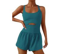 ReachMe Womens Running Onesie Workout Rompers Athletic Romper One Piece Outfits Exercise Jumpsuits Gym Yoga Clothes, Teal Green, L
