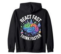 React Fast Think Faster Science Brain Design Zip Hoodie