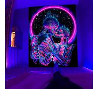 Reactive Blacklight Skull Tapestry Glow in The Dark Trippy Neon Kissing Lovers Skeleton Wall Art Party Backdrop Home Decor for Bedroom Living Room