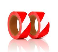 Reactive Brands Hazard Tape Red and White - 50mm x 33m Strong Adhesive Warning & Caution Tape - Durable Floor Marking Tape for Safety Zones, Warehouses, Construction Sites, and Work Areas (2 ROLLS)