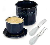 Reactive Glaze Butter Crock - Ceramic Butter Dish with lid, 280g French Butter Crock, French Butter Dish with Water, Ceramic Knife, Keeper with Water Line for Butter Storage & Kitchen Decor (Blue)