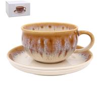 Reactive Glaze Cup And Saucer Set Ceramic Coffee Caramel Tea Cup Vintage Style