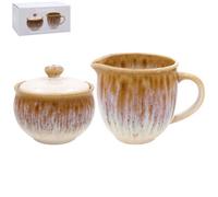 Reactive Glaze Sugar Bowl And Cream Jug Set Ceramic Vintage Style Tea Coffee