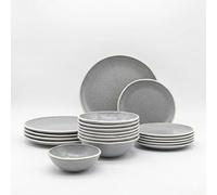 Reactive Grey Glaze Stoneware Dinner Set 18 piece | Nordic Plates Bowls Tableware UK for 6 People