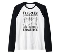 Read Banned Book Lover Skeleton Reading Librarian Halloween Raglan Baseball Tee