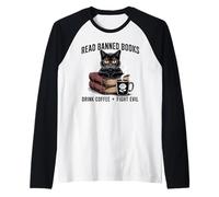 Read Banned Books Cat Coffee Lovers Intellectual Raglan Baseball Tee