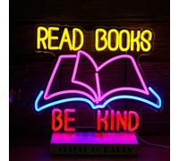Read Books Be Kind Neon Sign Dimmable USB Powered Read Books Neon Light for Wall Decor Be Kind Led Light Sign Bright Books Light Up Sign for Classroom Reading Room Bookstore Library