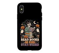 Read Books Be Kind Stay Weird Funny Skeleton Librarian Case for iPhone X/XS