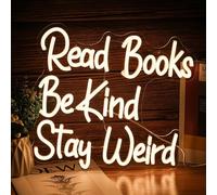 Read Books Be Kind Stay Weird Neon Sign Letter LED Neon Lights Dimmable USB Powered 14.17’’X13’’Cool Wall Decorative Light Bedroom Bar Birthday Party Decoration （Warm White）