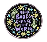 Read Books Change the World Enamel Brooch Pin Round Flower Letter Enamel Pin Book Lover Lapel Pin Book-Themed Enamel Pin Badge Decoration for Jackets Jeans Backpack Cloth Gifts for Friends