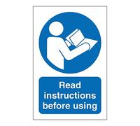 Read instructions before using sign 65mm x 100mm Self adhesive vinyl sticker - Advises people to read instructions prior to initial use (1)