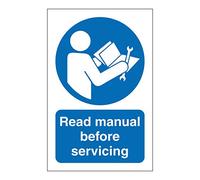 Read manual before servicing sign 65mm x 100mm Self adhesive vinyl sticker - Advises people to read manual prior to initial servicing (10)