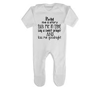 Read me a Story and Tuck me in Tight Baby Romper Jumpsuit with feet, 0-3 Months, White