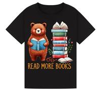 Read More Books | Cute Bear & Book Stack Aesthetic | Perfect for Readers & Literature Enthusiasts | Great for Kids, Girls, Boys, Men & Women | World Book Day Design Black 14-15Y