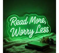 Read More Worry Less Neon Sign for Wall Decor Reading Letter LED Neon Lights Library Neon Light Sign for Boys Girls Room Library Classroom Reading Study Room Corner Decoration USB Powered 16.5”X8.7”