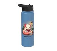 Read-O-Lotl Cute Axolotl Reading Bookworm Art Stainless Steel Insulated Water Bottle