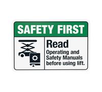 Read Operating And Safety Manuals Before Using Lift Metal Warning Sign with Easy Install for Indoor Outdoor Security, Business Office Home Garden Street Decor 30 x 20 cm