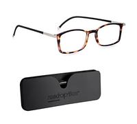 Read Optics Blue Light Glasses Zero Magnification for Computer, Gaming, Digital & TV for Eye Protection, Thin Brown Tort Flat Folding Frames in Stylish Black Case