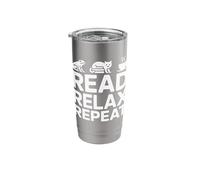 Read Relax Repeat Cat Frog Coffee Reader Gift Book Lover Stainless Steel Insulated Tumbler