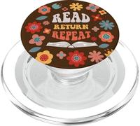 Read Return Repeat Cute Groovy Floral Book Reader Librarian PopSockets PopGrip for MagSafe