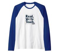 Read, Write, Teach: Inspiring Educators and Book Lovers Raglan Baseball Tee, Men, Royal Blue/White, XXL