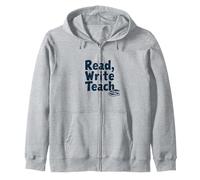 Read, Write, Teach: Inspiring Educators and Book Lovers Zip Hoodie, Adult Unisex, Heather Grey, M