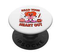 Read Your Heart Out Retro Crochet Book Lover Valentine's Day PopSockets Adhesive PopGrip