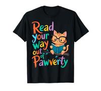 Read Your Way Out of Pawverty Cute Cat Reading Book Student T-Shirt