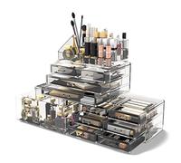 READAEER Makeup Cosmetic Organiser Storage Drawers Display Boxes Case with 12 Drawers, 4 Pieces, Freely Combined and Stacked.