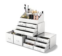 READAEER Makeup Cosmetic Organiser Storage Drawers Display Boxes Case with 12 Drawers, 4 Pieces, Freely Combined and Stacked.