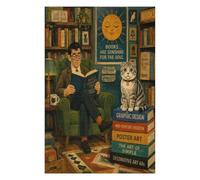 Reader Man Tabby Cat Jigsaw Puzzle 1000 Pieces in Wood, Mind Game