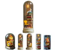 Reader Night Light,2025 New Reader Night Light,Miniature Book Lover Lamp Sculpture with Mini Books and LED Light,Mini Reading Figurine Tiny Bookshelf Library Statue,Gift for Family,Friends,Colleagues