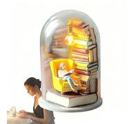 Reader Night Light, 3D Miniature Book Lover Lamp Sculpture with Mini Books and LED Light, Resin Stacked Books Lamp, Mini Reading Figurine Tiny Bookshelf Library Statue, for Desktop Xmas Home Decor (A)