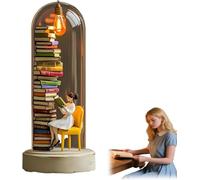 Reader Night Light, Book Light Clip On Book Reading Lights, Miniature Books Lamp Sculpture with Mini Books and LED Lights, Mini Reading Figurine Tiny Bookshelf Library Statue, for Family, Friends (C)