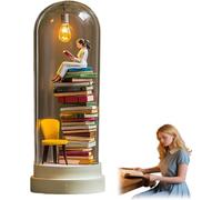 Reader Night Light, Book Light Clip On Book Reading Lights, Miniature Books Lamp Sculpture with Mini Books and LED Lights, Mini Reading Figurine Tiny Bookshelf Library Statue, for Family, Friends (B)