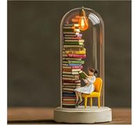 Reader Night Light for Book Lovers - Tiny Bookshelf Library Statue Lamp, Cute Dome Decor with Soft LED Illumination, Desktop Decoration Lamp for Late-Night Reading, Heartfelt Gift for Bookworms