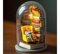 Reader Night Light for Book Lovers - Tiny Bookshelf Library Statue Lamp, Cute Dome Decor with Soft LED Illumination, Desktop Decoration Lamp for Late-Night Reading, Heartfelt Gift for Bookworms