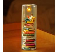 Reader Night Light, LED Resin Stained Stacked Books Lamp, 3D Mini Reading Nook Book Light Sculptures for Readers, Christmas Gifts for Desktop Xmas Home Decor (D)