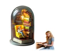Reader Night Light, LED Resin Stained Stacked Books Lamp, 3D Miniature Book Lamp with Eye-Caring Warm Light, Glass Dome Book Nook Lamp for Home/Office/Library, Gift for Book Lovers (A)