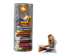 Reader Night Light, LED Resin Stained Stacked Books Lamp, 3D Miniature Book Lamp with Eye-Caring Warm Light, Glass Dome Book Nook Lamp for Home/Office/Library, Gift for Book Lovers (C)